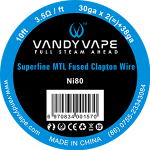 VANDY VAPE Ni80 SUPERFINE MTL FUSED CLAPTON WIRE 30GA x 2(=)+38GA 10ft